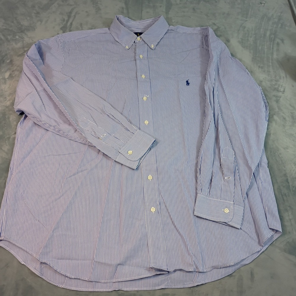 Ralph Lauren Mens 1XB Big Classic Fit Blue White Striped Button Down Shirt